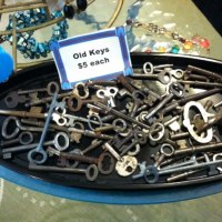 Mariah loves this bowl of old keys at Ocracoke Restoration.